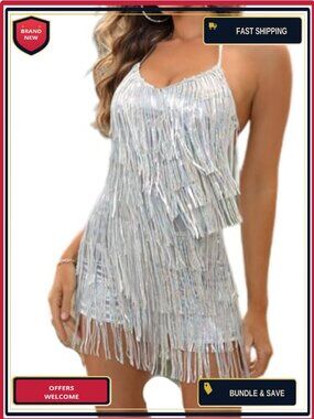 Sleeveless V Back Sequins Fringe Jumpsuit Short Romper Party Nightclub